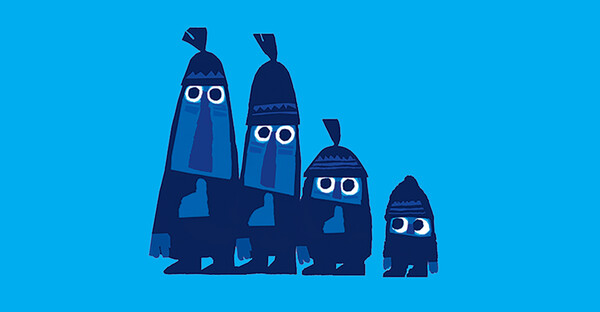 4 blue cartoon hunters