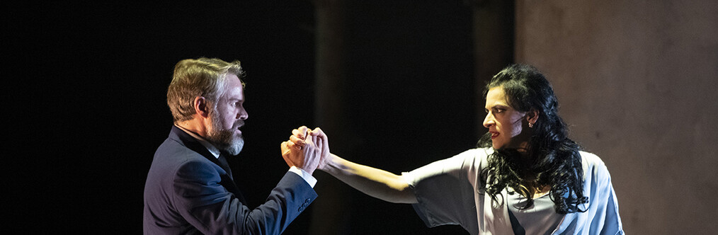 Macbeth and Lady Macbeth gripping hands